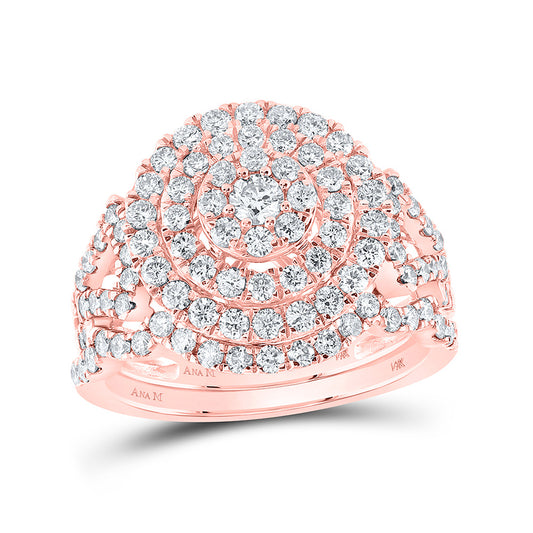 14K Rose Gold Round Diamond Bridal Wedding Ring Band Set 1-1/3 Cttw, Womens Size: 5-10