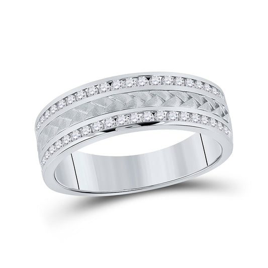 14K White Gold Mens Round Diamond Wedding Braided Band Ring 1/2 Cttw, Mens Size: 7-13