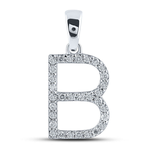10K White Or Yellow Gold Womens Round Diamond B Initial Letter Pendant