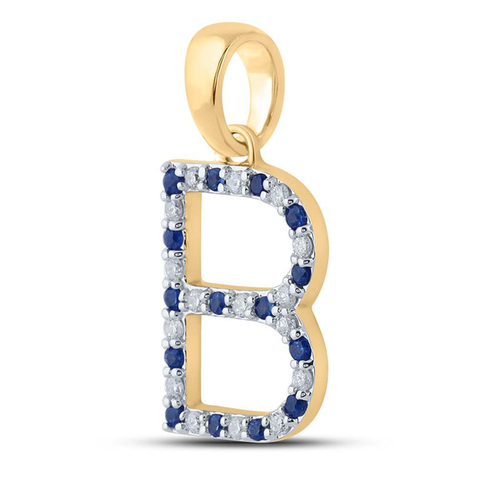 10K White Or Yellow Gold Womens Round Blue Sapphire Diamond Letter Pendant