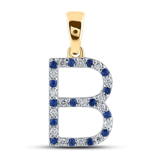 10K White Or Yellow Gold Womens Round Blue Sapphire Diamond Letter Pendant