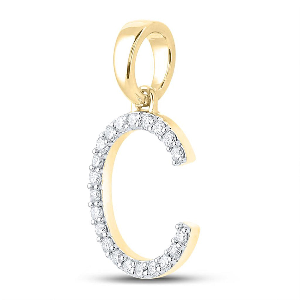10K Yellow Gold Womens Round Diamond Initial Letter Pendant