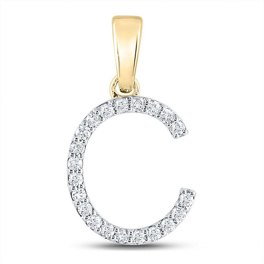 10K Yellow Gold Womens Round Diamond Initial Letter Pendant