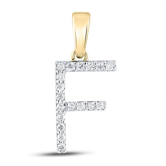 10K Yellow Gold Womens Round Diamond F Initial Letter Pendant 1/8 Cttw, Length: 0.8 In, Width: 0.46 In