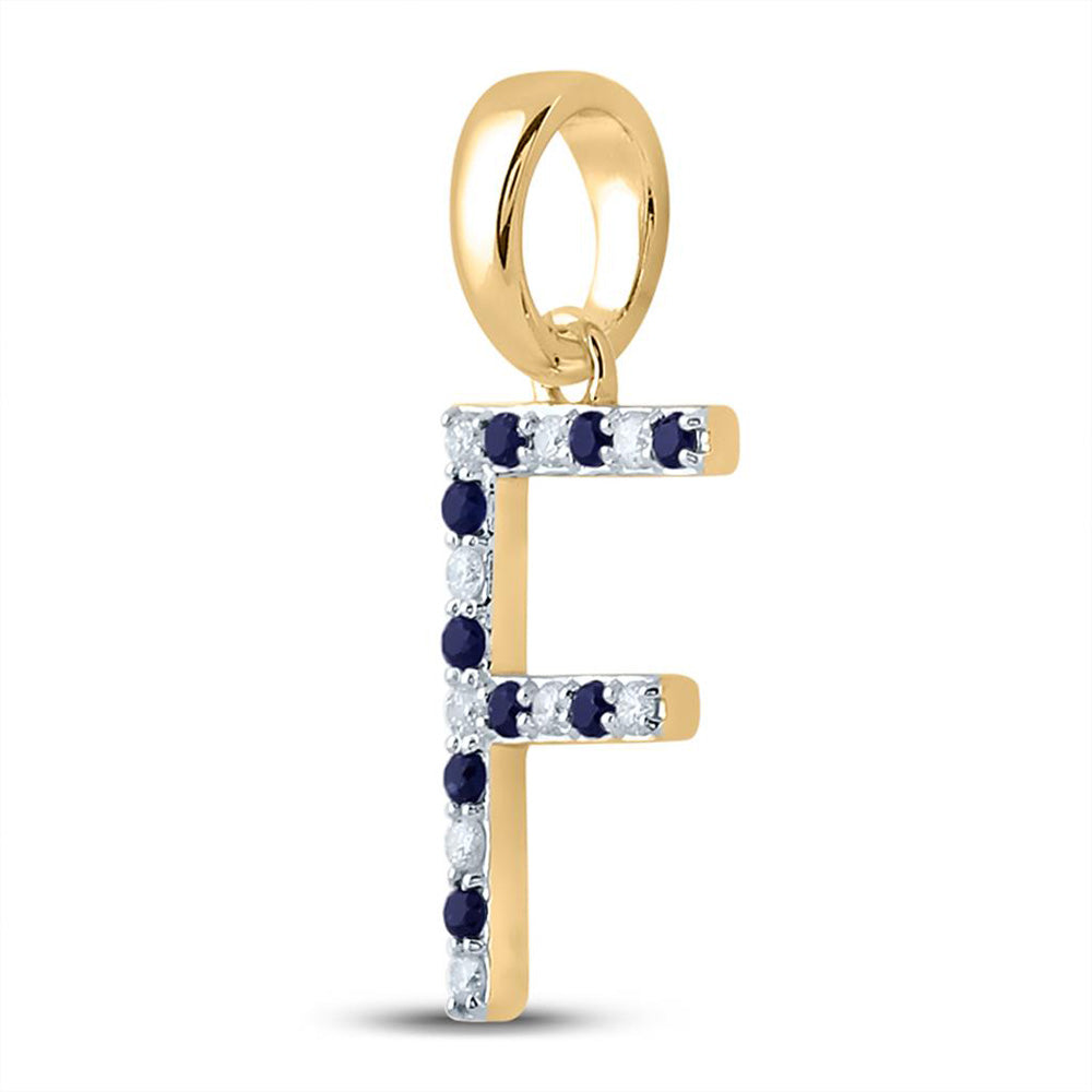10K White Or Yellow Gold Womens Round Blue Sapphire Diamond Letter Pendant