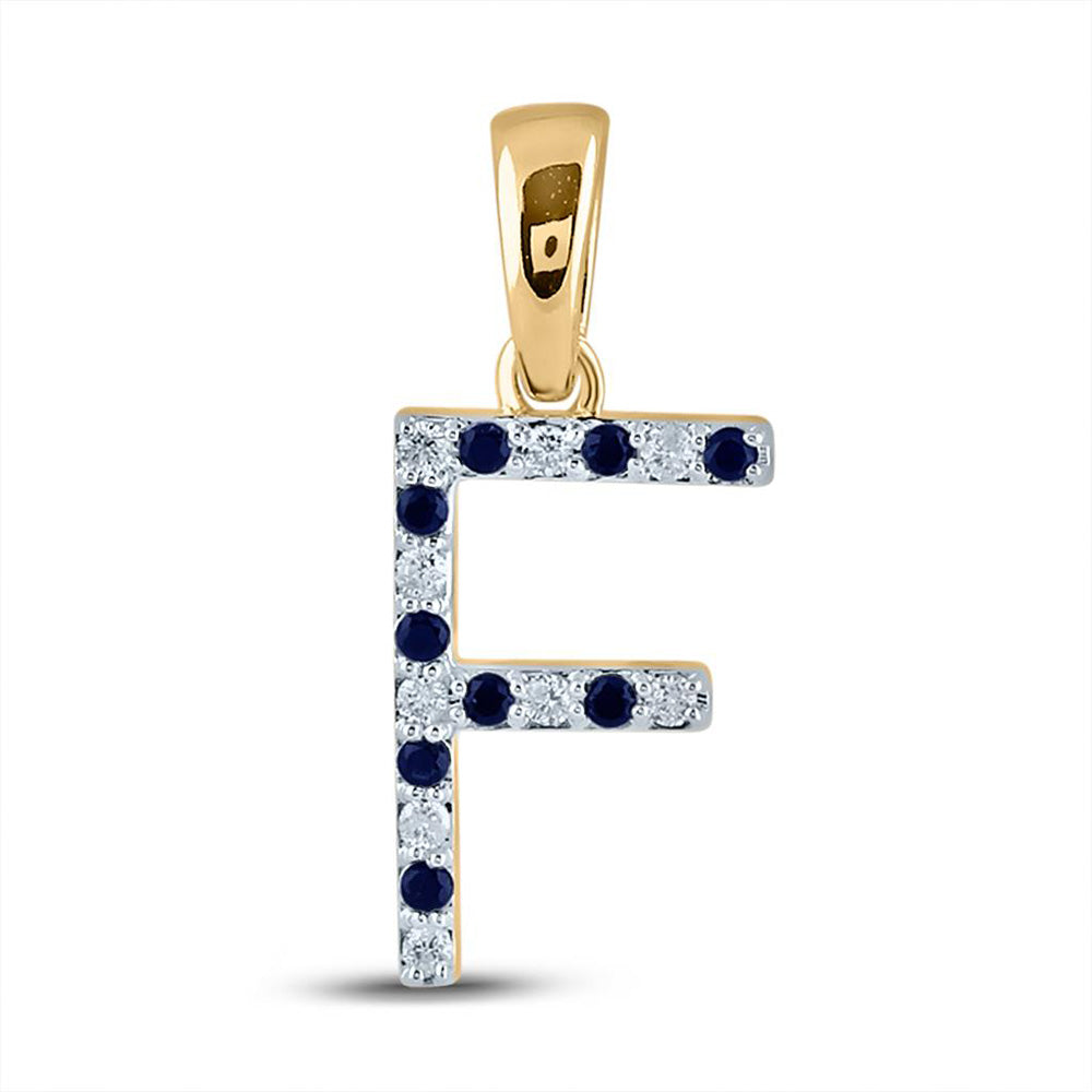 10K White Or Yellow Gold Womens Round Blue Sapphire Diamond Letter Pendant