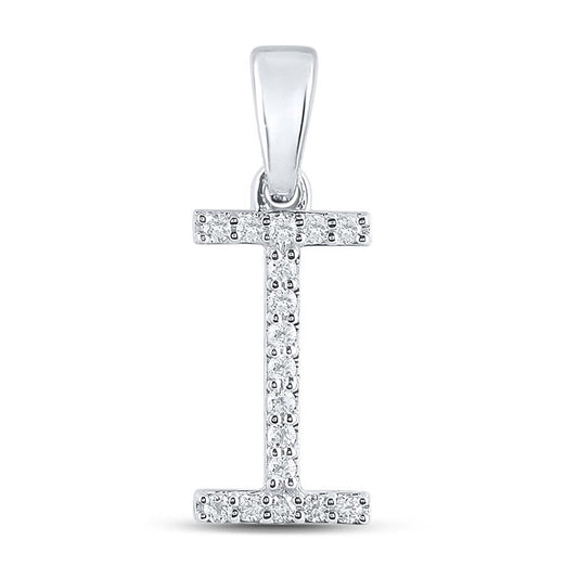10K White Gold Womens Round Diamond I Initial Letter Pendant 1/8 Cttw, Length: 0.8 In, Width: 0.46 In