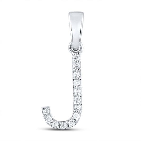 10K White Or Yellow Gold Womens Round Diamond J Initial Letter Pendant