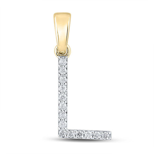 10K Yellow Gold Womens Round Diamond L Initial Letter Pendant 1/8 Cttw, Length: 0.8 In, Width: 0.46 In