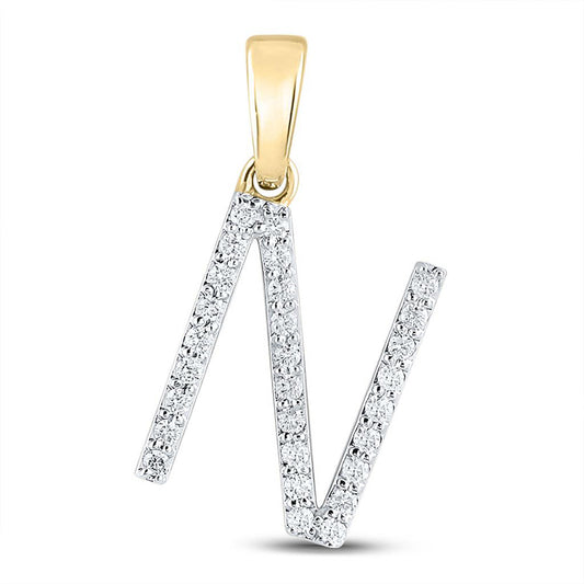 10K Yellow Gold Womens Round Diamond N Initial Letter Pendant 1/5 Cttw, Length: 0.8 In, Width: 0.46 In