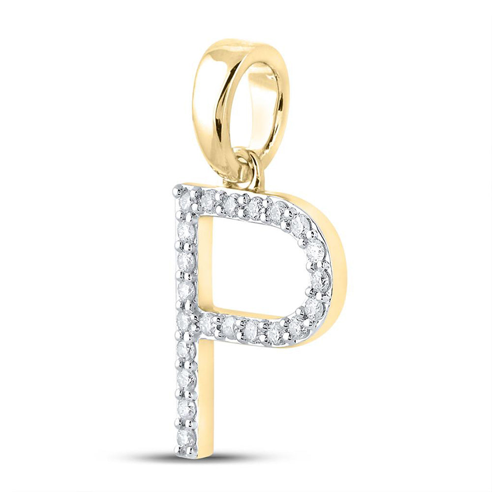 10K White Or Yellow Gold Womens Round Diamond P Initial Letter Pendant
