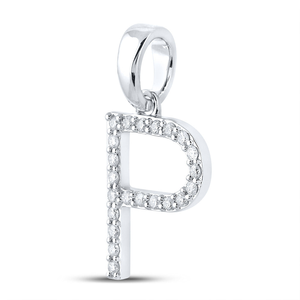 10K White Or Yellow Gold Womens Round Diamond P Initial Letter Pendant