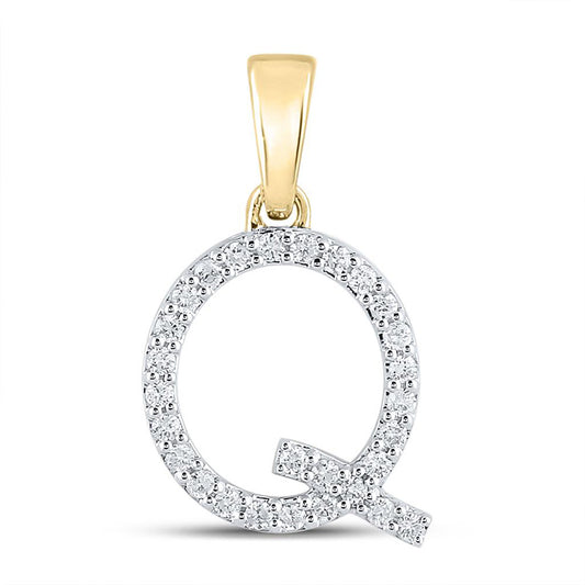 10K Yellow Gold Womens Round Diamond Q Initial Letter Pendant 1/5 Cttw, Length: 0.8 In, Width: 0.46 In