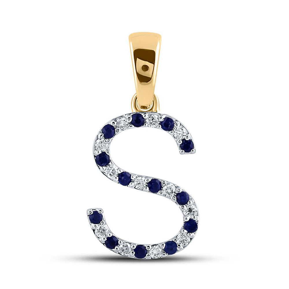 10K White Or Yellow Gold Womens Round Blue Sapphire Diamond Letter Pendant