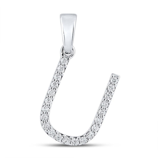 10K White Or Yellow Gold Womens Round Diamond U Initial Letter Pendant