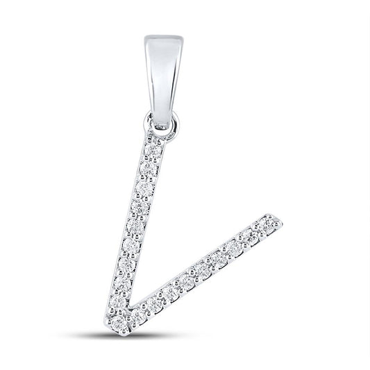10K White Or Yellow Gold Womens Round Diamond V Initial Letter Pendant