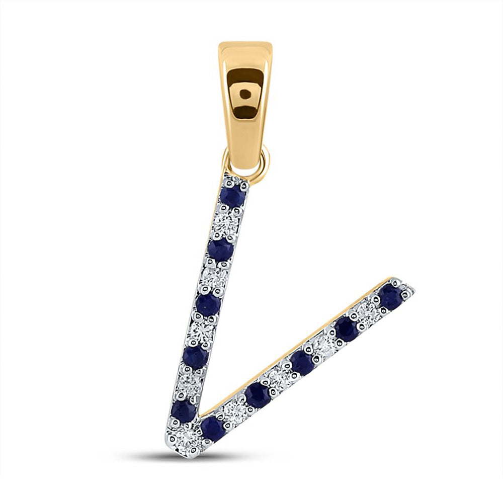 10K White Or Yellow Gold Womens Round Blue Sapphire Diamond Letter Pendant
