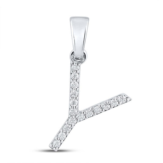 10K White Or Yellow Gold Womens Round Diamond Y Initial Letter Pendant