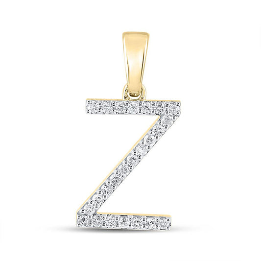 10K Yellow Gold Womens Round Diamond Z Initial Letter Pendant 1/5 Cttw, Length: 0.8 In, Width: 0.46 In