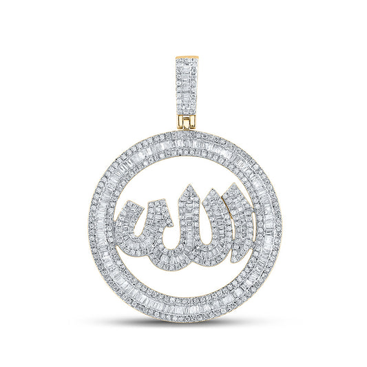 10K Yellow Gold Mens Baguette Diamond Allah Circle Charm Pendant 2 Cttw