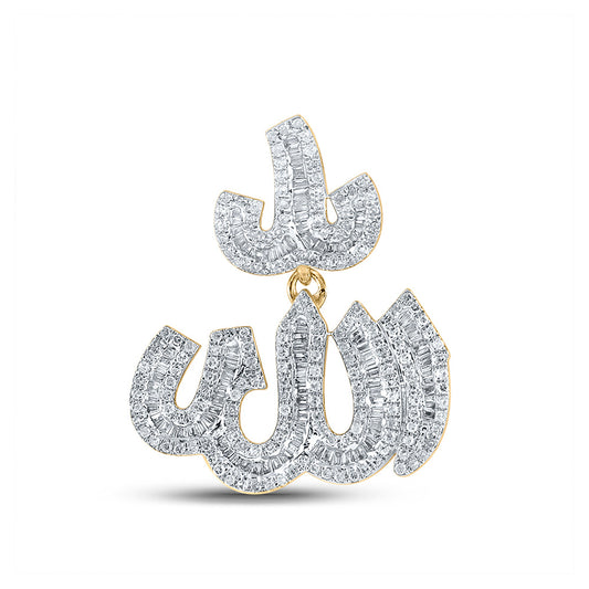 10K Yellow Gold Mens Baguette Diamond Allah Islam Charm Pendant 1 Cttw