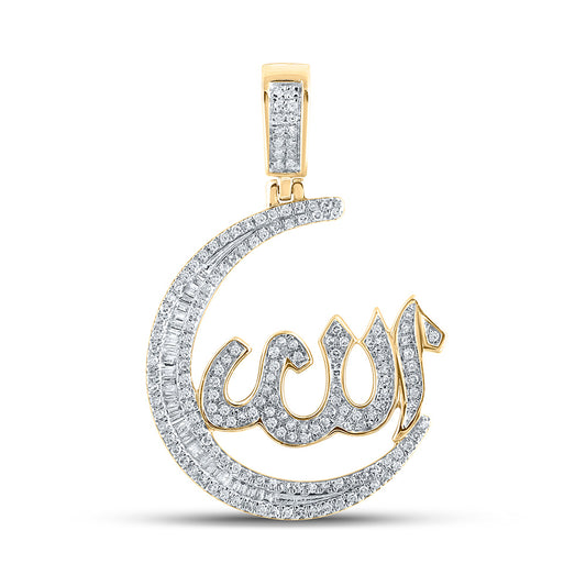 10K Yellow Gold Mens Baguette Diamond Allah Moon Charm Pendant 3/4 Cttw
