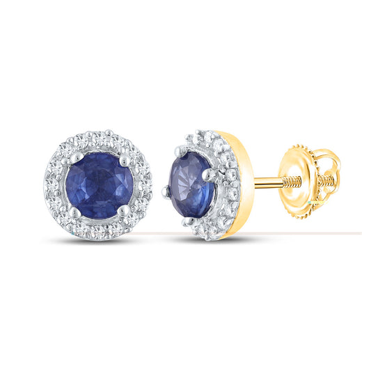 10K Yellow Gold Womens Round Blue Sapphire Halo Earrings 5/8 Cttw