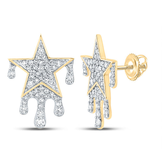 10K Yellow Gold Round Diamond Dripping Star Earrings 3/4 Cttw