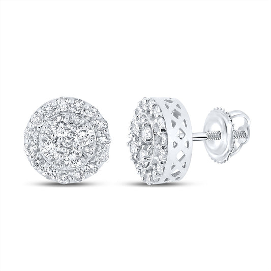 10K White Or Yellow Gold Round Diamond Cluster Earrings