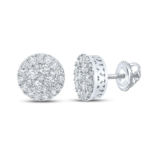 10K White Or Yellow Gold Round Diamond Cluster Earrings