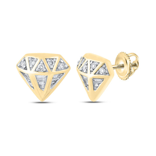 10K Yellow Gold Baguette Diamond Gem Earrings 1/3 Cttw
