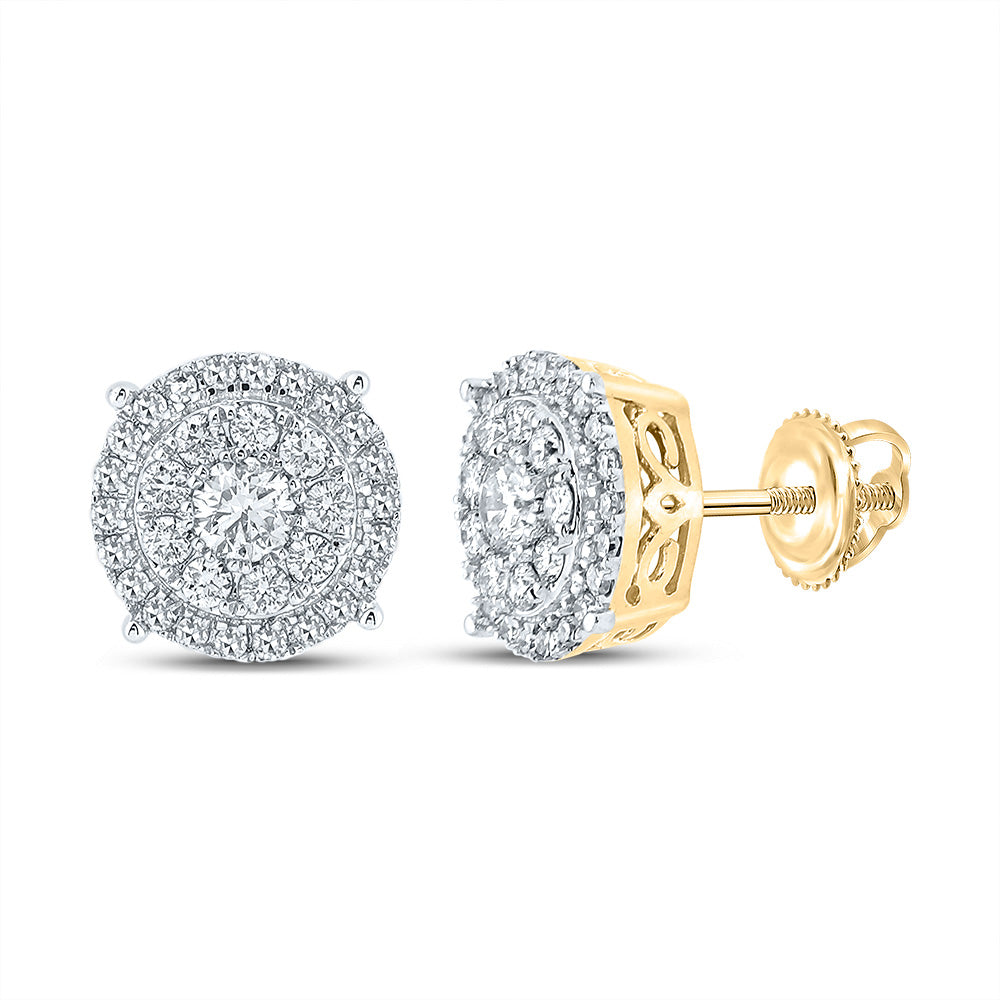 10K White Or Yellow Gold Round Diamond Cluster Earrings