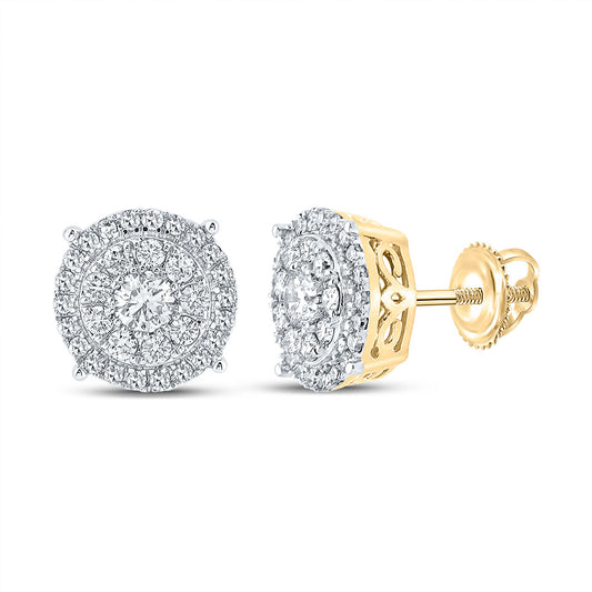 10K Yellow Gold Round Diamond Cluster Earrings 5/8 Cttw, Length: 0.31 In, Width: 0.32 In