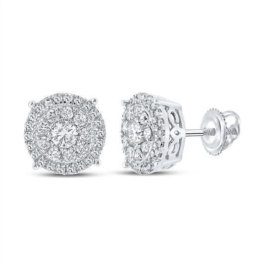 10K White Or Yellow Gold Round Diamond Cluster Earrings