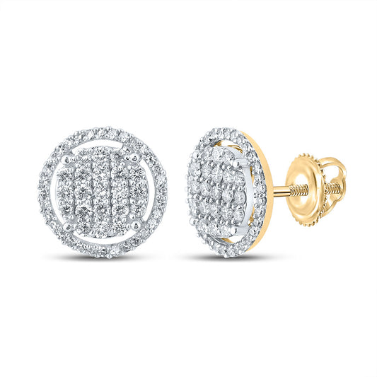 10K Yellow Gold Round Diamond Circle Earrings 3/4 Cttw