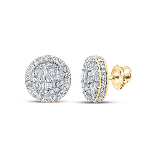 10K Yellow Gold Baguette Diamond Circle Earrings 1-1/4 Cttw