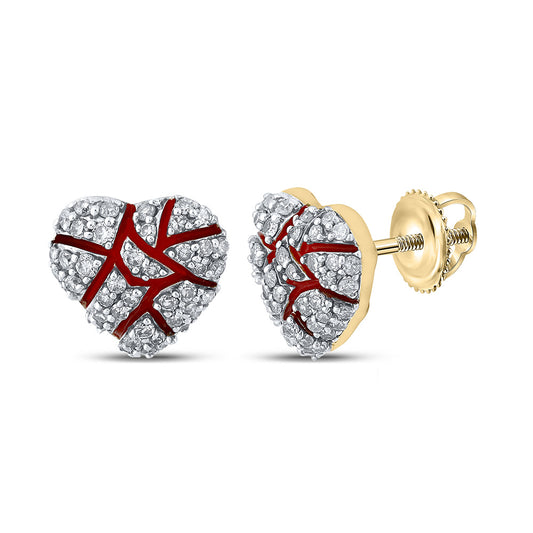 10K Yellow Gold Round Diamond Broken Heart Cluster Earrings 1/2 Cttw