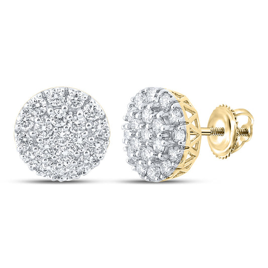 10K Yellow Gold Round Diamond Cluster Earrings 1-5/8 Cttw, Length: 0.43 In, Width: 0.41 In
