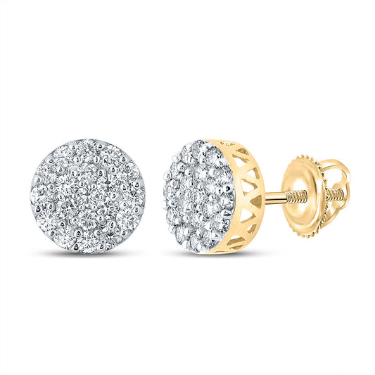 10K Yellow Gold Round Diamond Cluster Earrings 5/8 Cttw, Length: 0.31 In, Width: 0.32 In