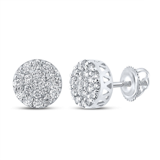 10K White Or Yellow Gold Round Diamond Cluster Earrings