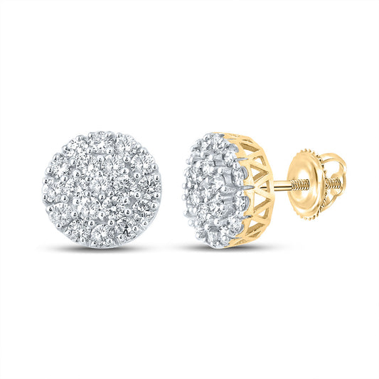 10kt Yellow Gold Round Diamond Cluster Earrings 1 Cttw