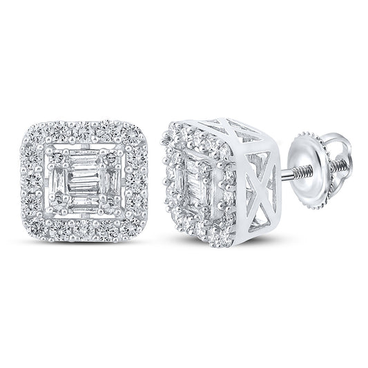 10K White Or Yellow Gold Baguette Diamond Square Earrings