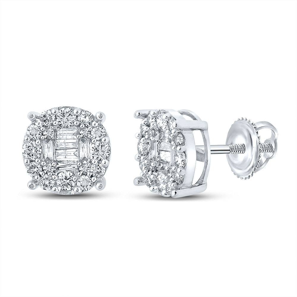 10K White Or Yellow Gold Baguette Diamond Cluster Earrings