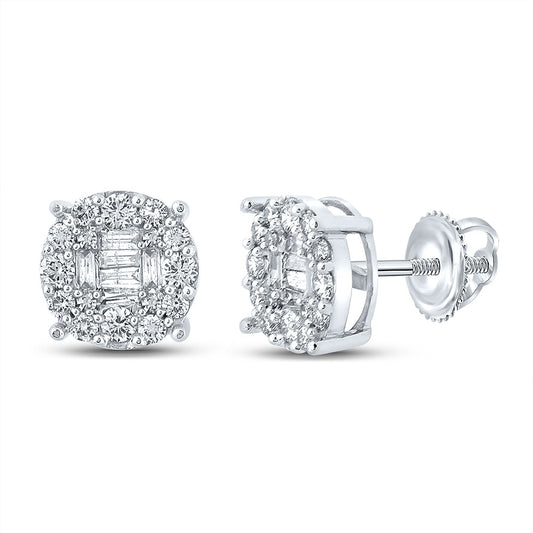 10K White Or Yellow Gold Baguette Diamond Cluster Earrings