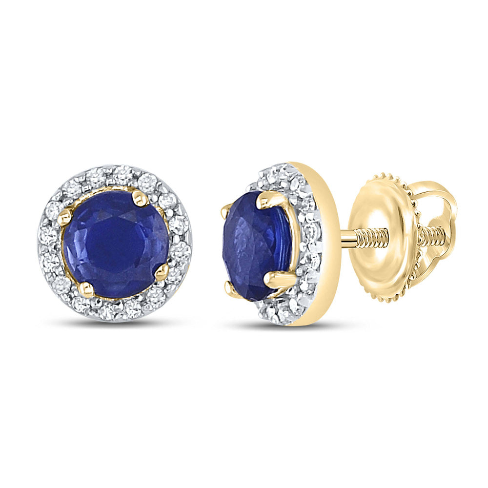 10K Yellow Or White Gold  Womens Round Blue Color Enhanced Diamond Halo Earrings 7/8 Cttw