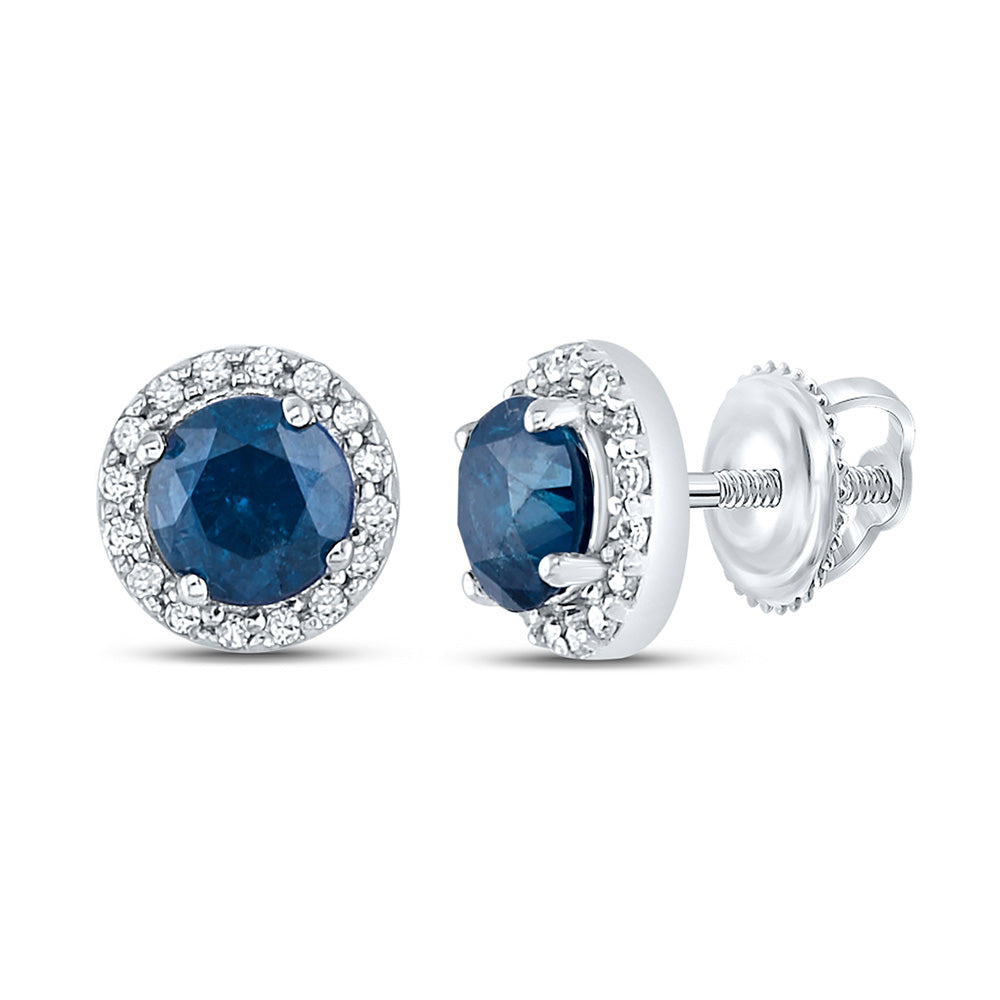 10K Yellow Or White Gold  Womens Round Blue Color Enhanced Diamond Halo Earrings 7/8 Cttw