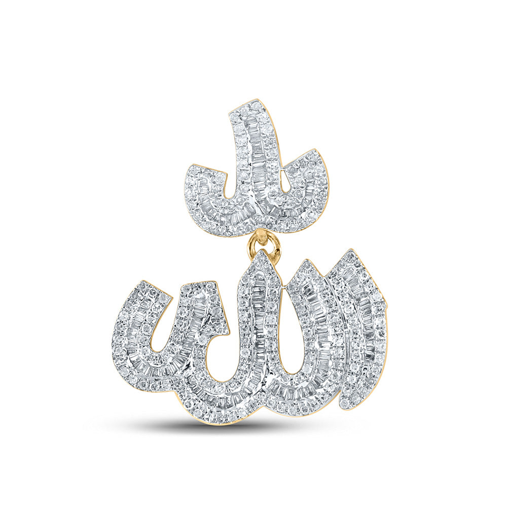 14K Yellow Gold Mens Baguette Diamond Allah Charm Pendant 1 Cttw