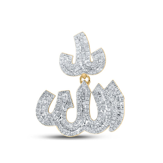 14K Yellow Gold Mens Baguette Diamond Allah Charm Pendant 1 Cttw