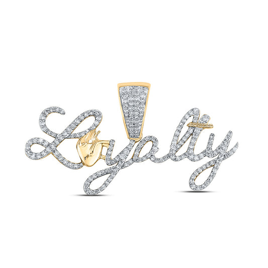 10K Yellow Gold Mens Round Diamond Loyalty Phrase Charm Pendant 1 Cttw