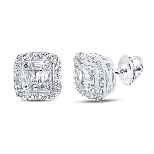 10K White Or Yellow Gold Baguette Diamond Square Earrings